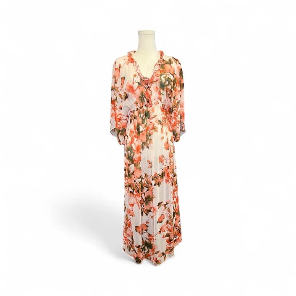 🆕 💐🌺 NWOT CURATIONS Multicolor Floral Sheer Maxi Dress / Cover Up | Sz XS